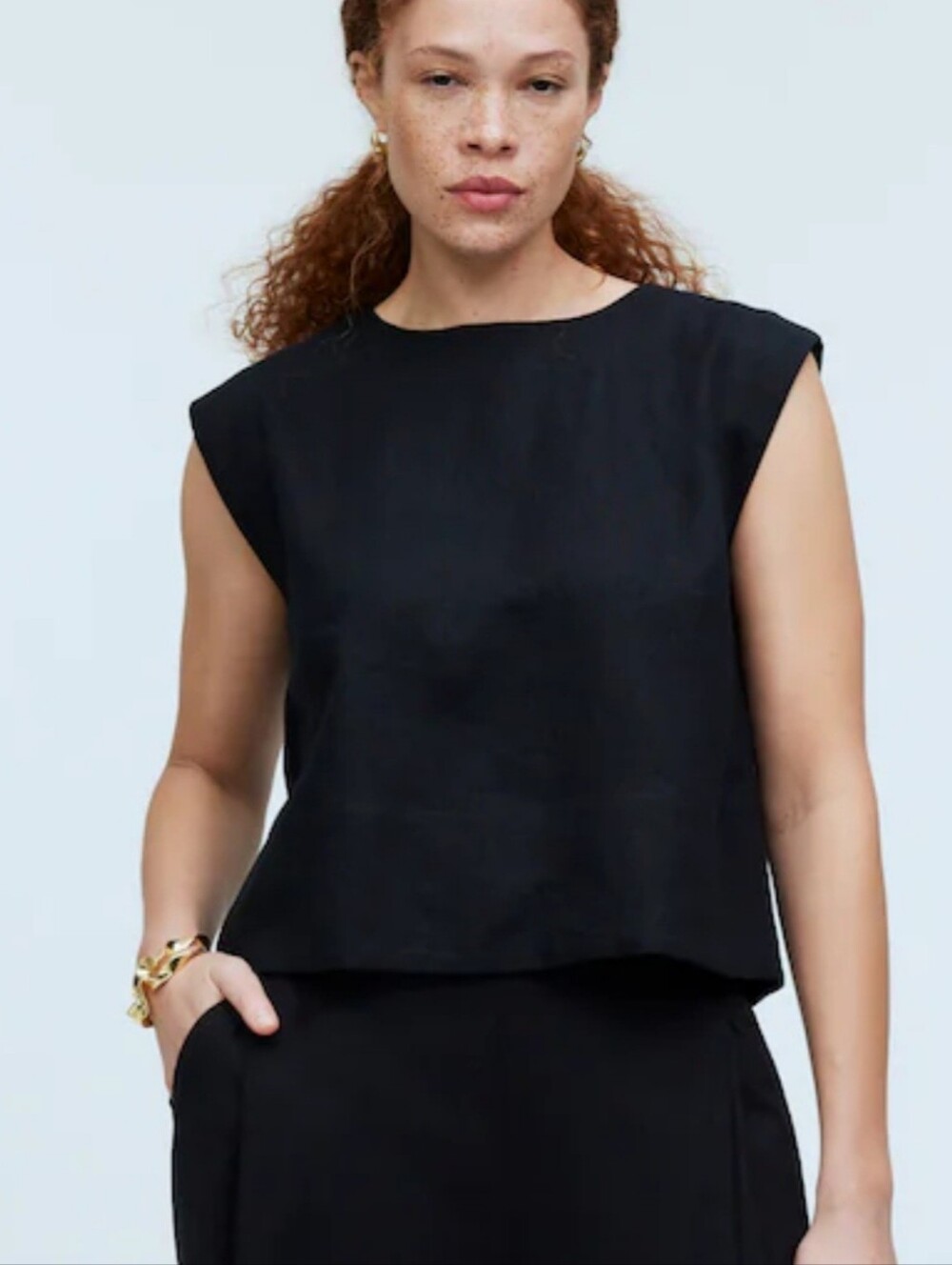 Madewell Bateau Neck Linen Tank Black Button Back Size S